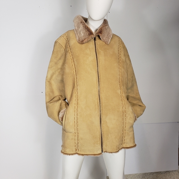 Bill Blass Suede Faux Fur lined coat L - Picture 1 of 10